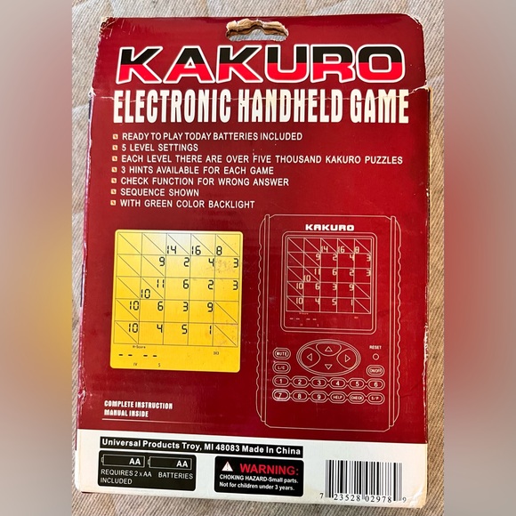 NIB KAKURO The Big Brother of Sudoku 5 Skill Levels Electronic Hand Held Game - Picture 2 of 2